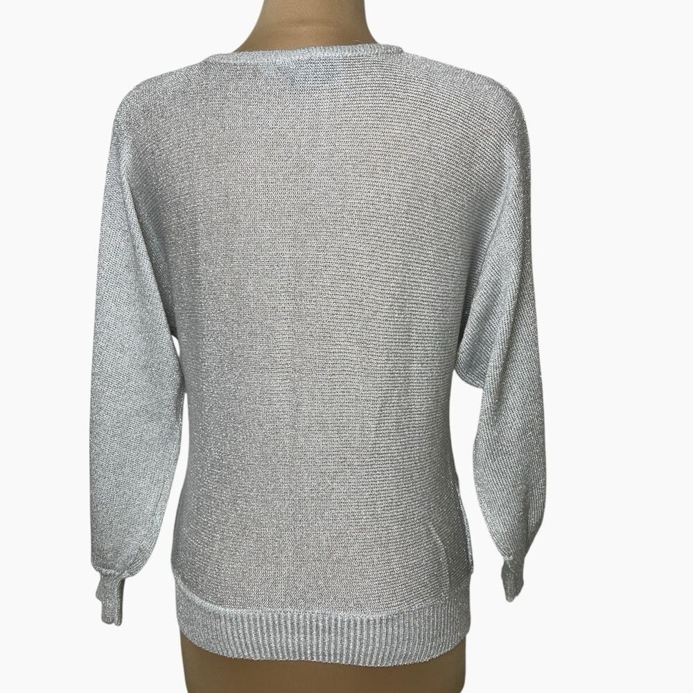 Joyce Sportswear Sweater Size Small Silver Metallic Lightweight Knit Sparkle Vtg - Picture 2 of 5